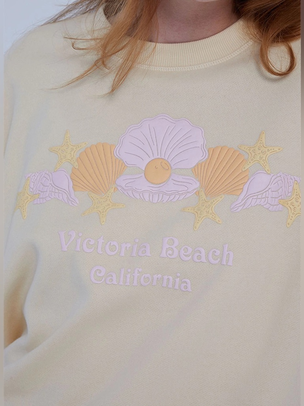Pacsun Victoria Beach Crew Neck Cotton Blend Sweatshirt Top - Medium - Cream - Picture 5 of 17